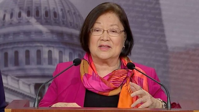 U.S. Sen. Mazie Hirono joined Rep. Judy Chu in the fifth reintroduction of the National AANHPI Mental Health Day resolution on Thursday.  (Office of Sen. Mazie Hirono)