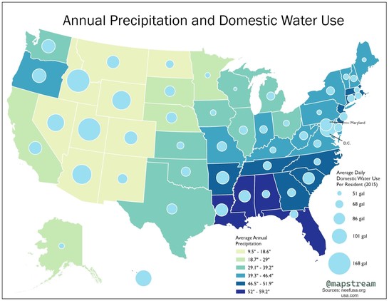 [OC] Annual Precipitation and Domestic Water Use