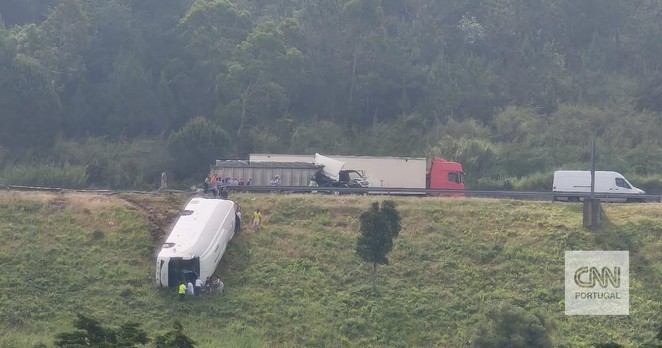 Autocarro com 37 crianças cai em ravina na A8