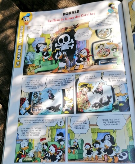 Première page se l'histoire de Donald "Le fléau de la mer des Caraïbes".