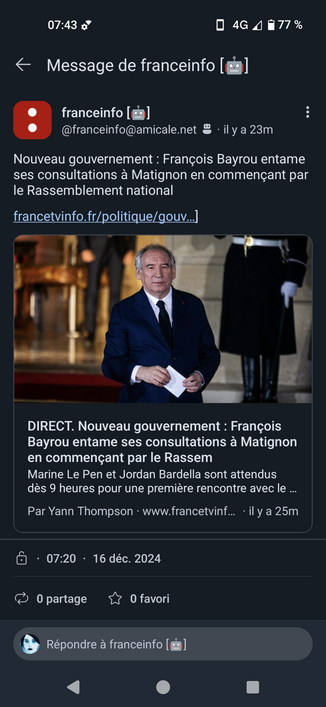 France info annonce que Bayrou consultera le RN en premier.