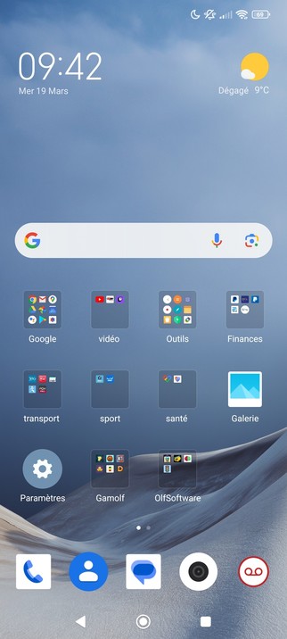 capture de l'écran d'accueil de mon smartphone sous Android
